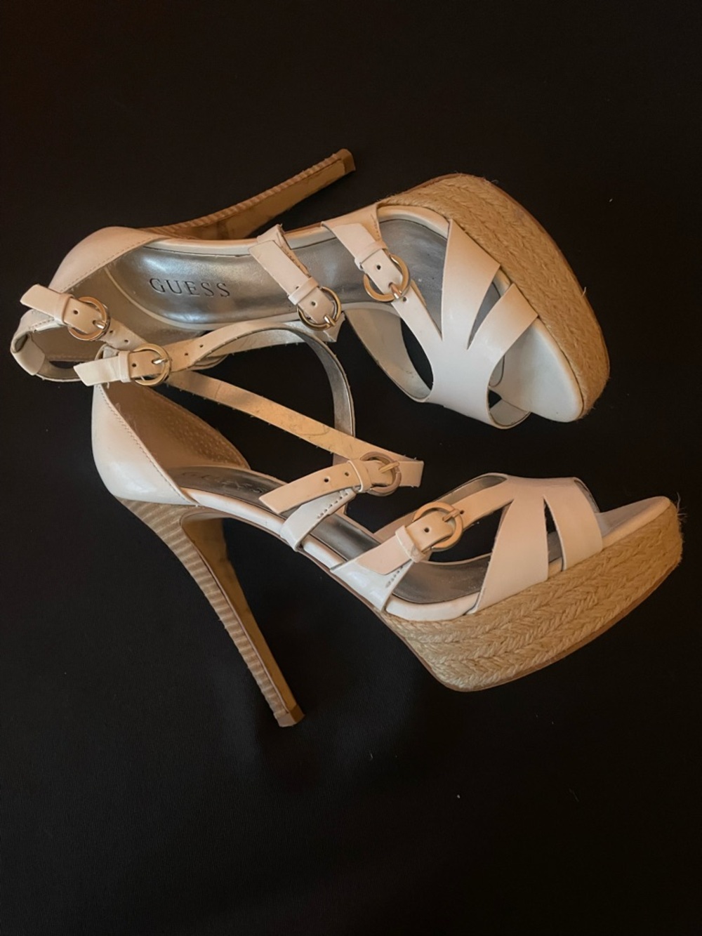 GUESS White Espadrille Platform Strappy Heels